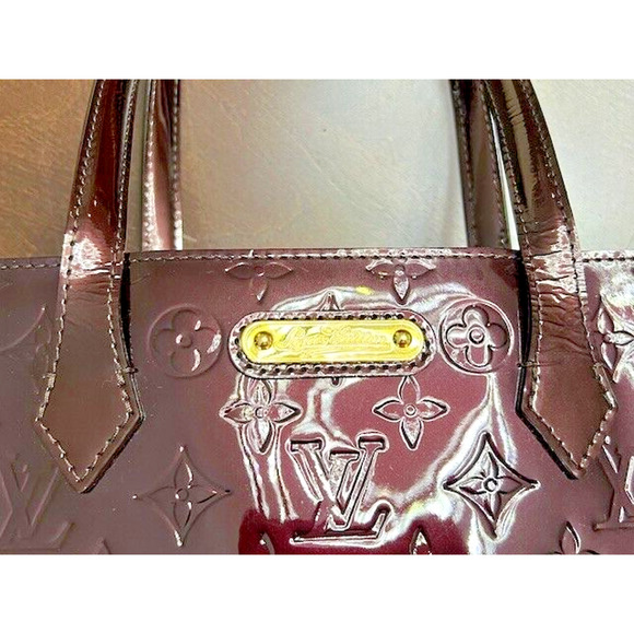 LOUIS VUITTON Monogram Vernis Tote Patent Leather Wilshire MM Amarante Burgundy - Picture 5 of 16